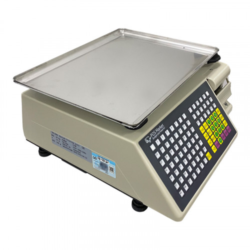 Barcode label weighing machine close-up Malaysia